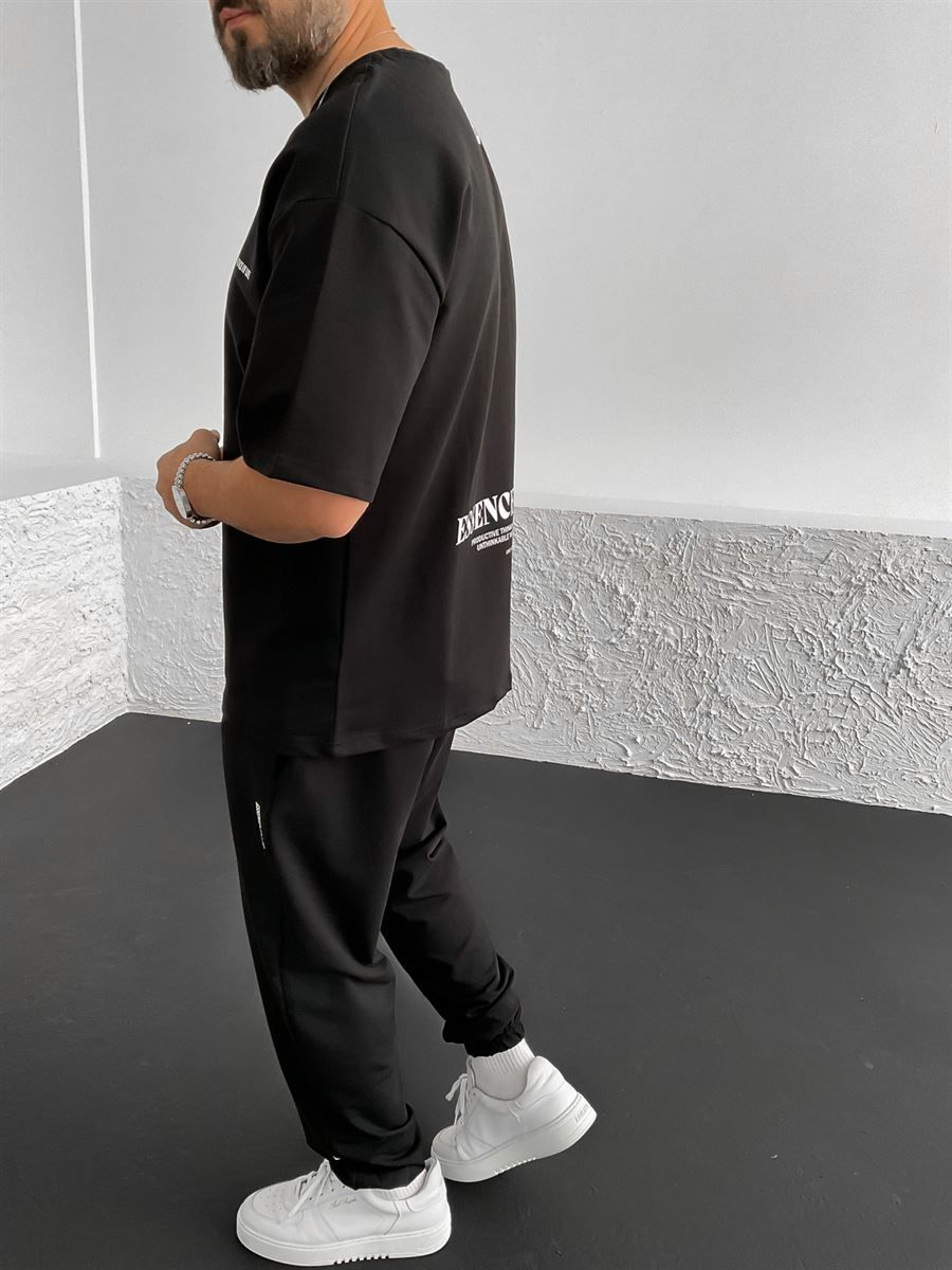 Siyah Ense Etiketli Oversize T-Shirt V-30-145