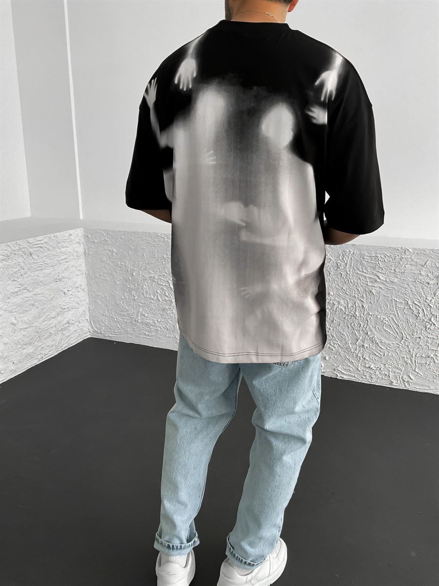 Siyah Hopes Baskılı Oversize T-Shirt M-1802