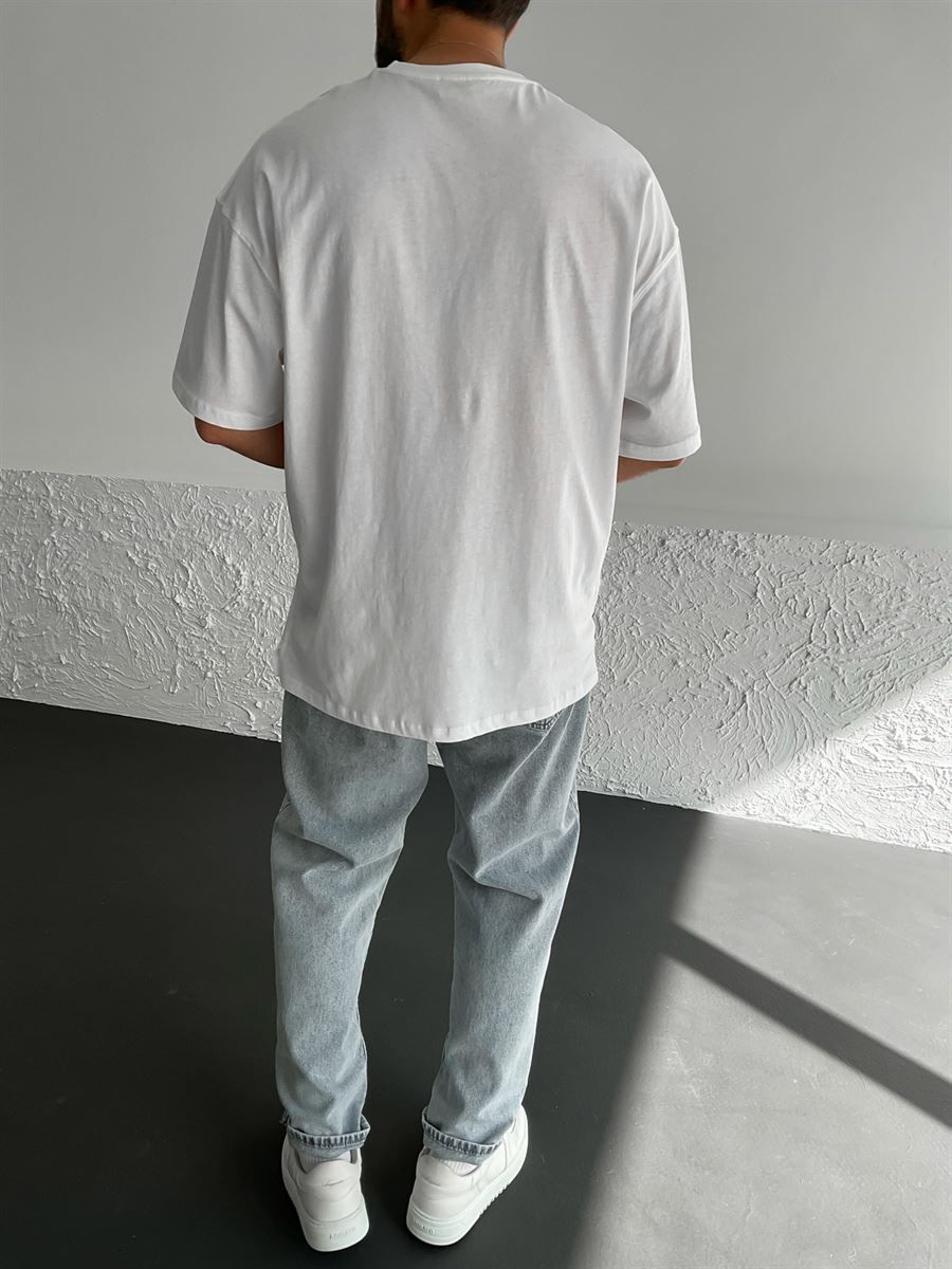 Beyaz Yırtmaçlı Basic Oversize T-Shirt BY-1268