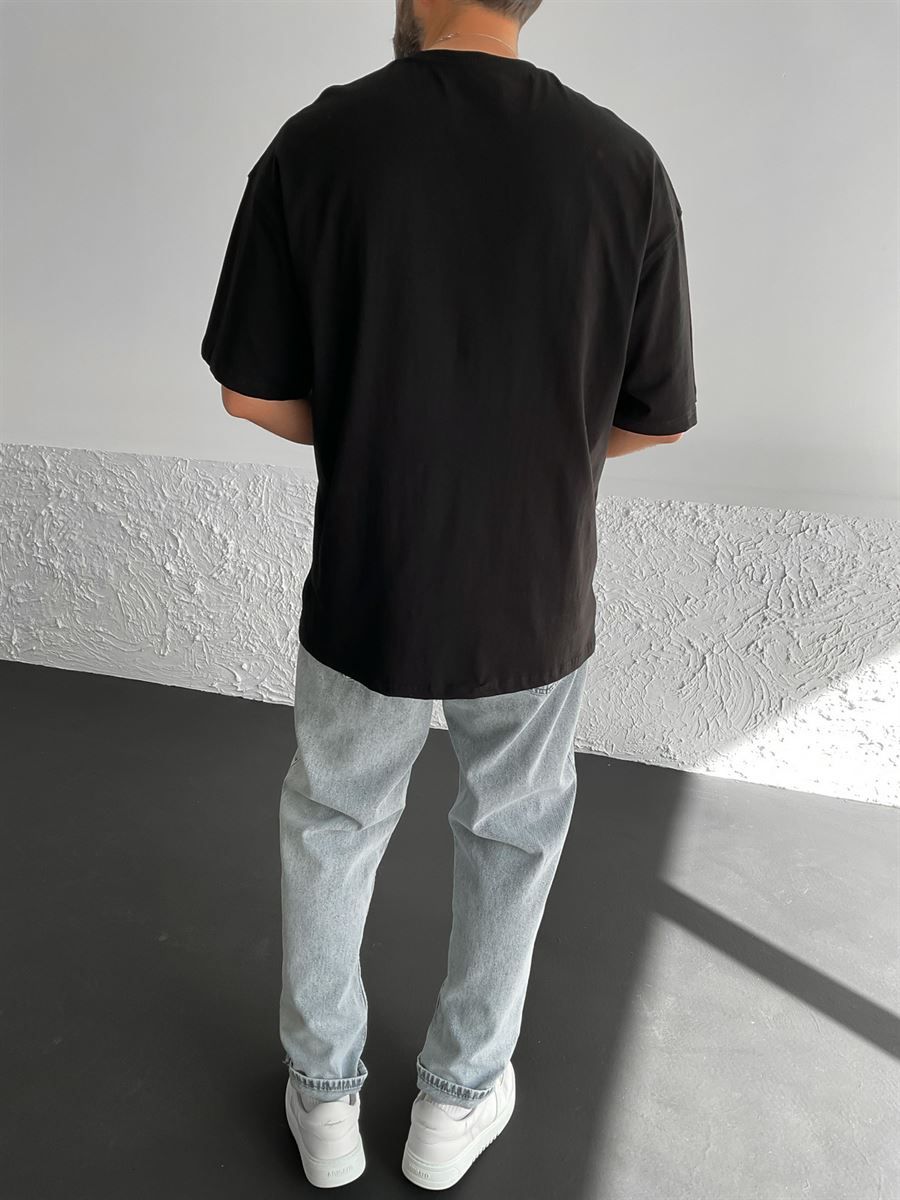 Siyah Yırtmaçlı Basic Oversize T-Shirt BY-1268