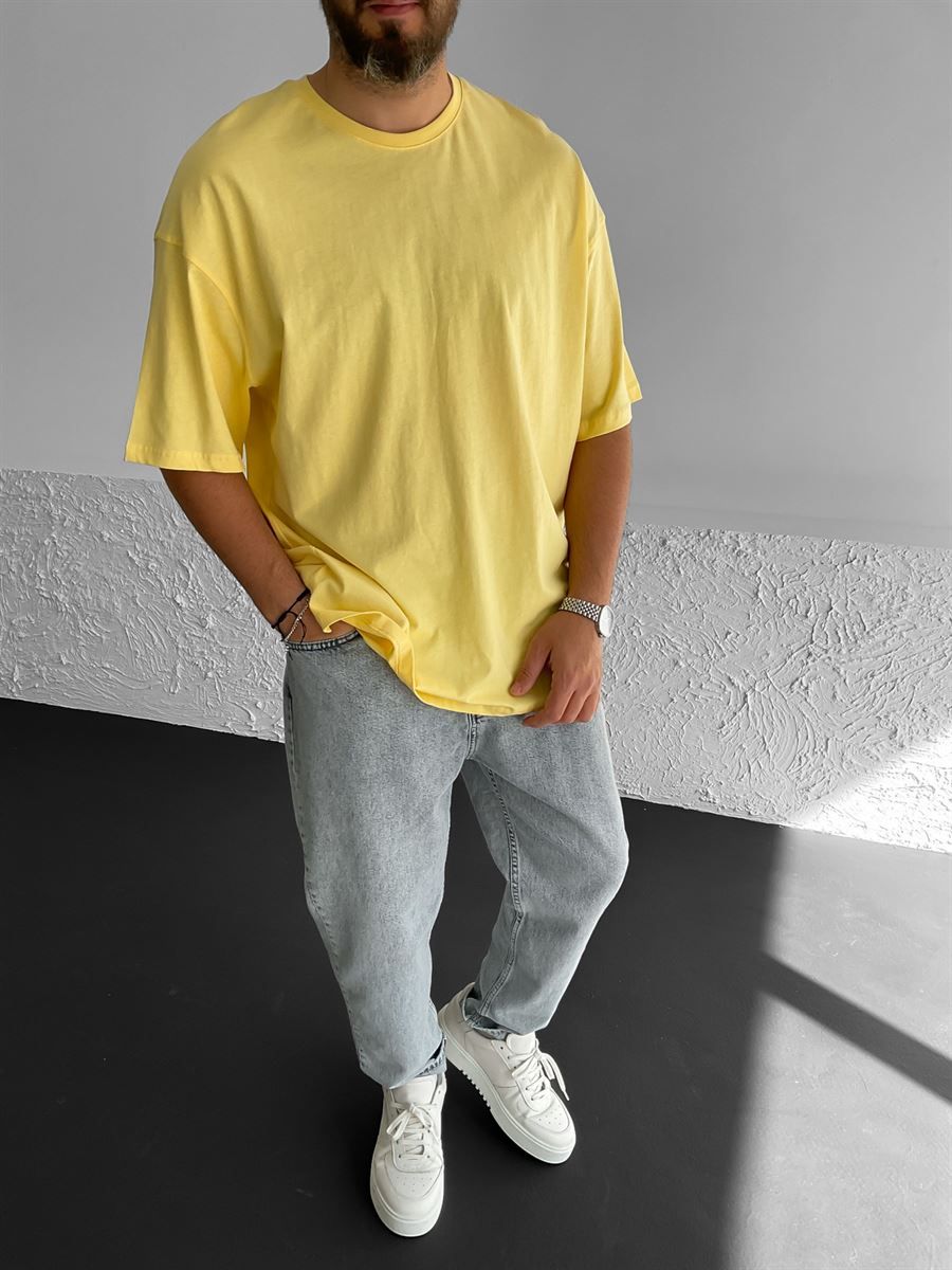 Sarı Yırtmaçlı Basic Oversize T-Shirt BY-1268