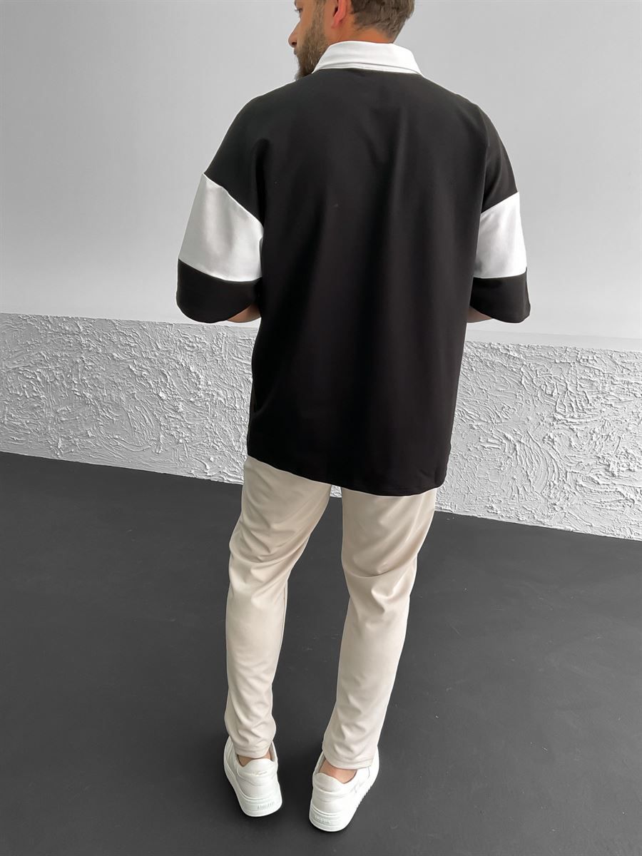 Siyah Polo Yaka Şeritli T-Shirt B-1185
