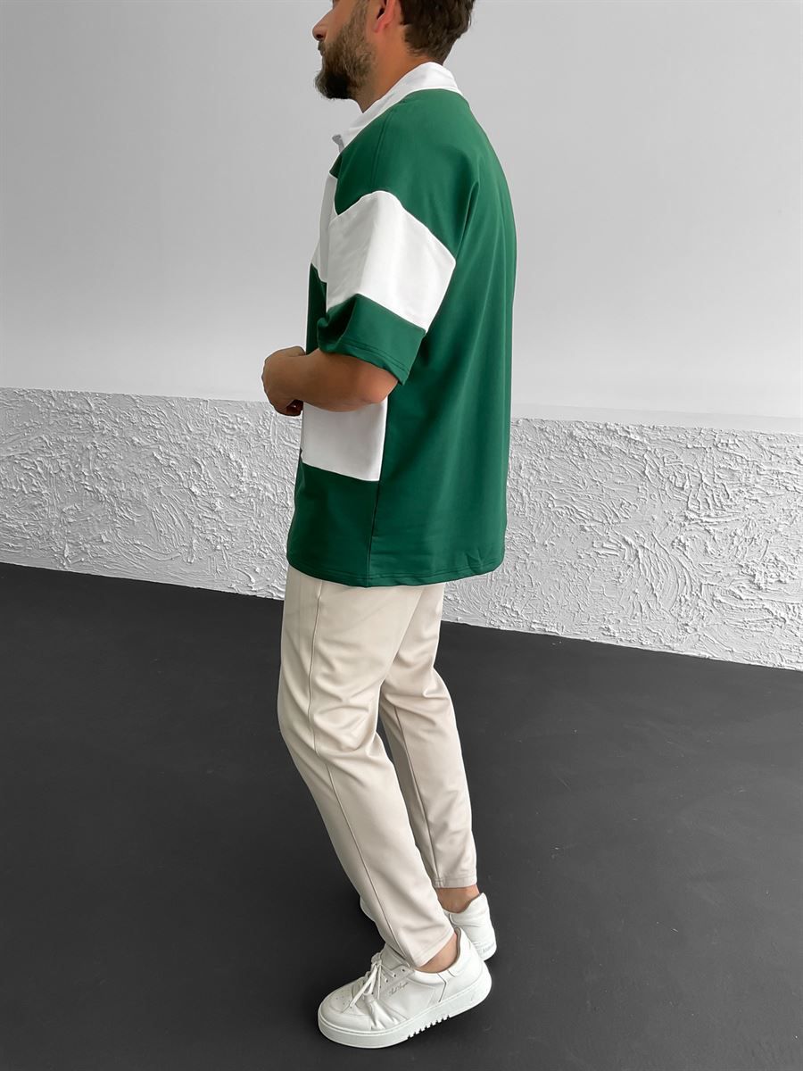 Koyu Yeşil Polo Yaka Şeritli T-Shirt B-1185