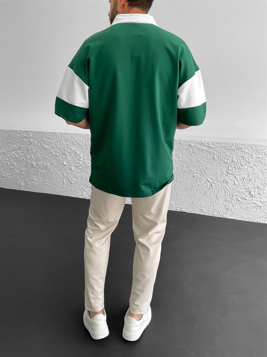 Koyu Yeşil Polo Yaka Şeritli T-Shirt B-1185