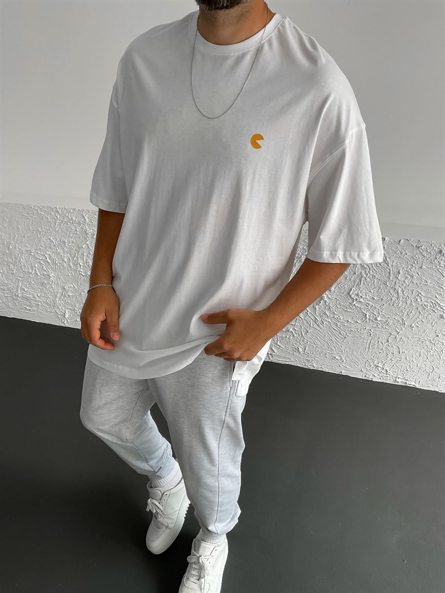 Beyaz Pac-Man Baskılı Oversize T-Shirt BY-1302