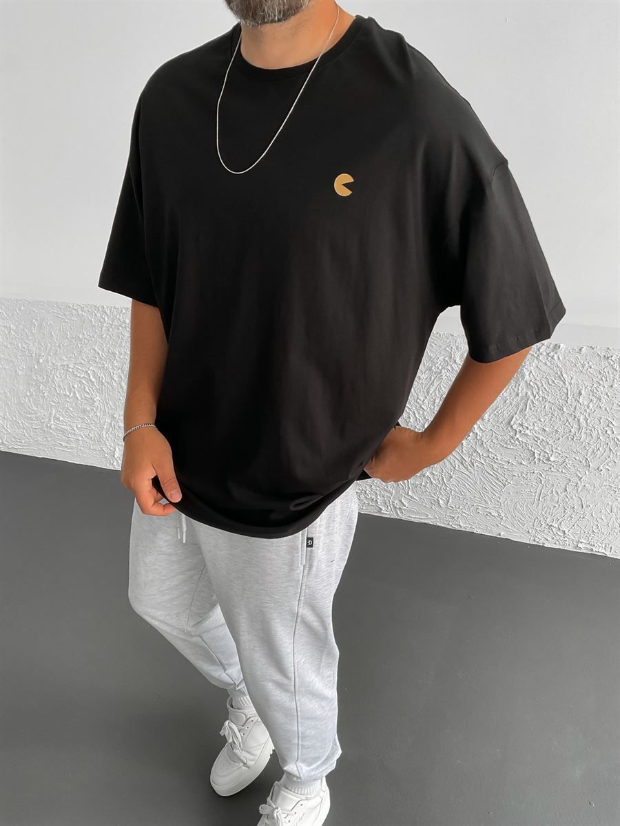 Siyah Pac-Man Baskılı Oversize T-Shirt BY-1302