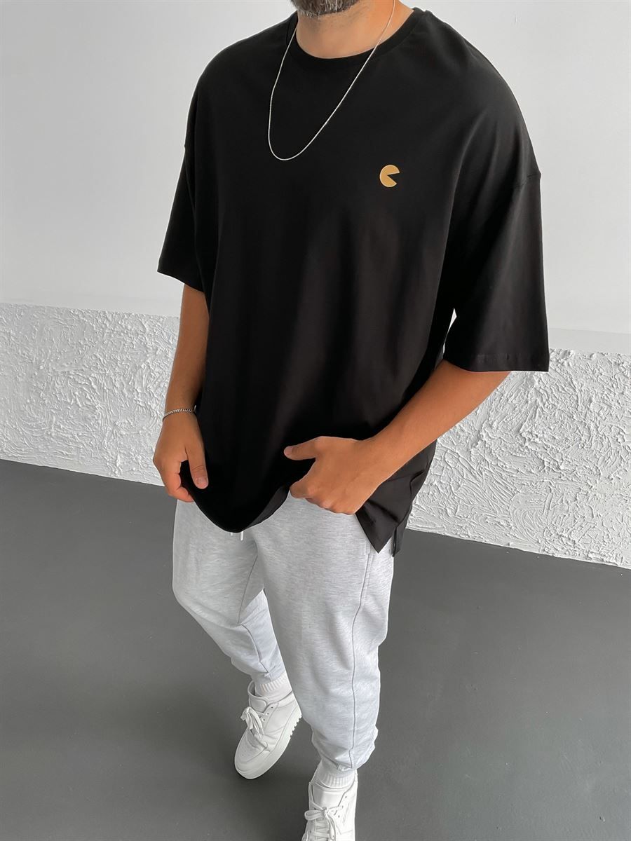 Siyah Pac-Man Baskılı Oversize T-Shirt BY-1302