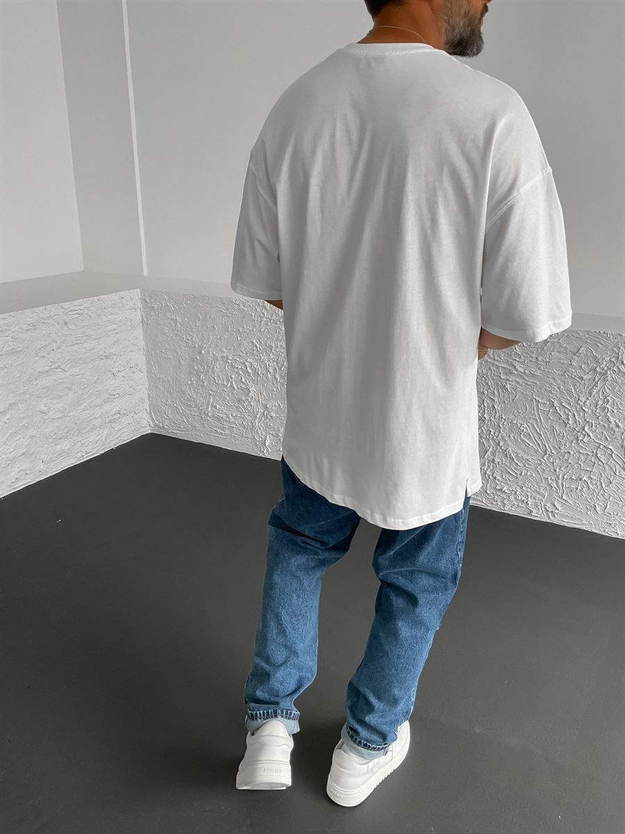 Beyaz Rick Baskılı Oversize T-Shirt BY-1303