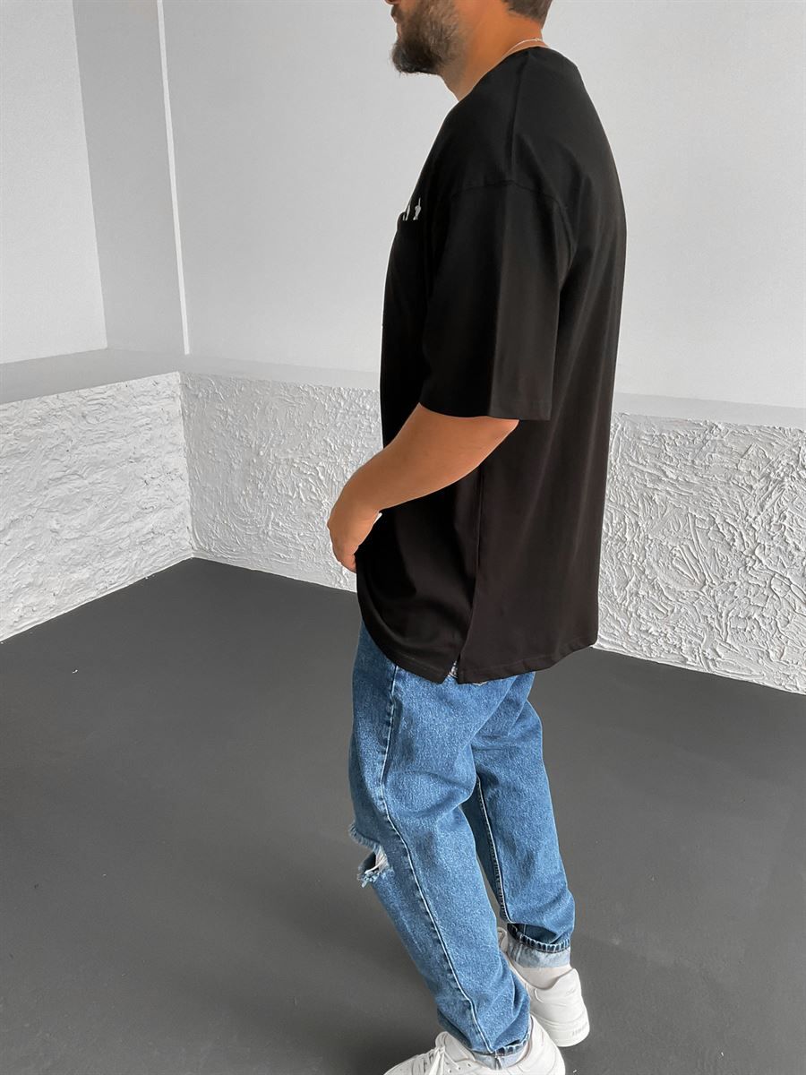 Siyah Rick Baskılı Oversize T-Shirt BY-1303