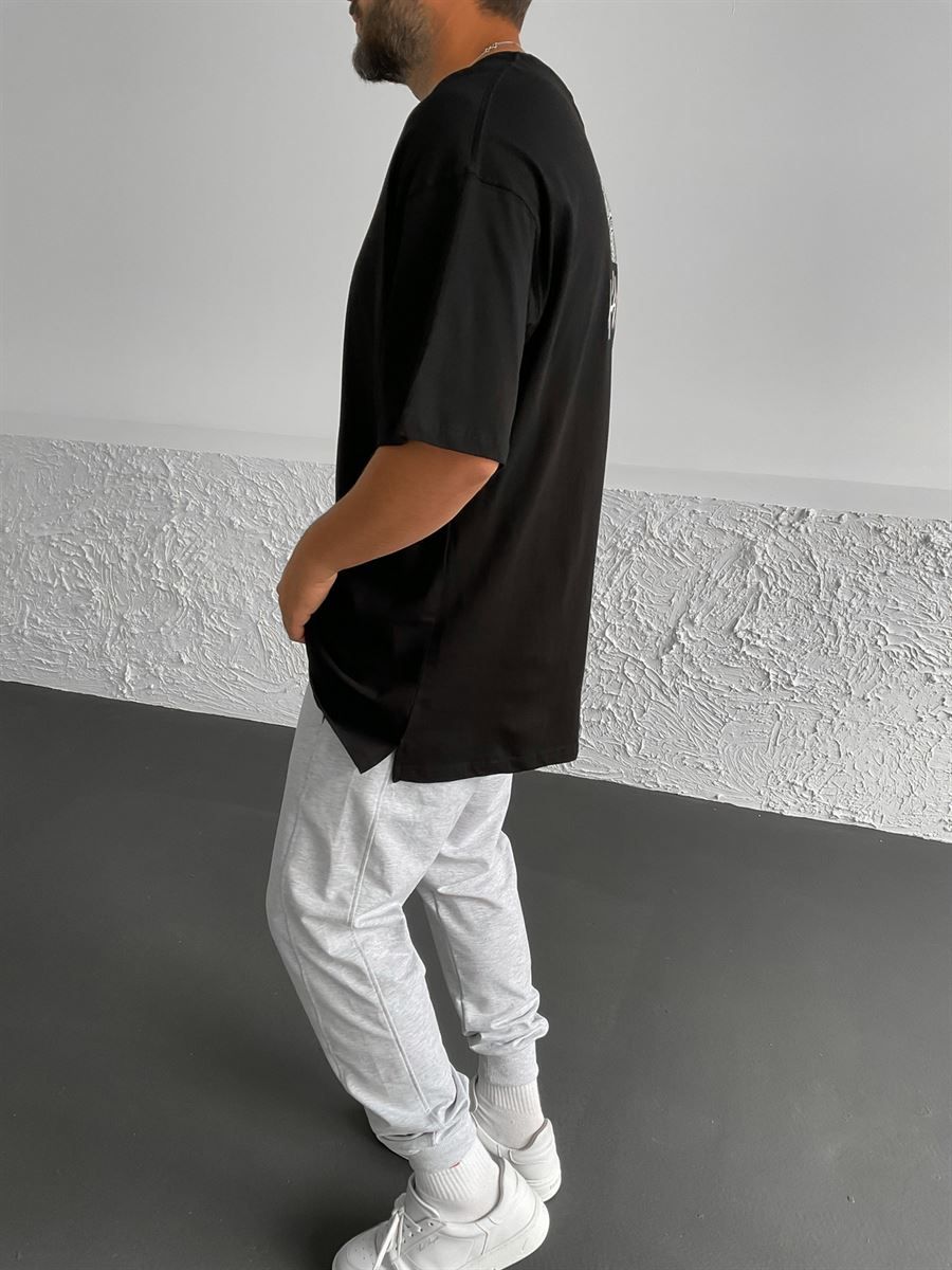 Siyah Achieve Baskılı Oversize T-Shirt BY-1304