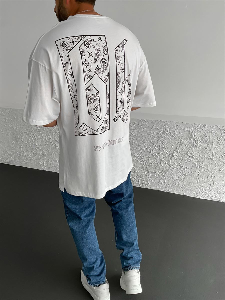 Beyaz Romen Baskılı Oversize T-Shirt BY-1305