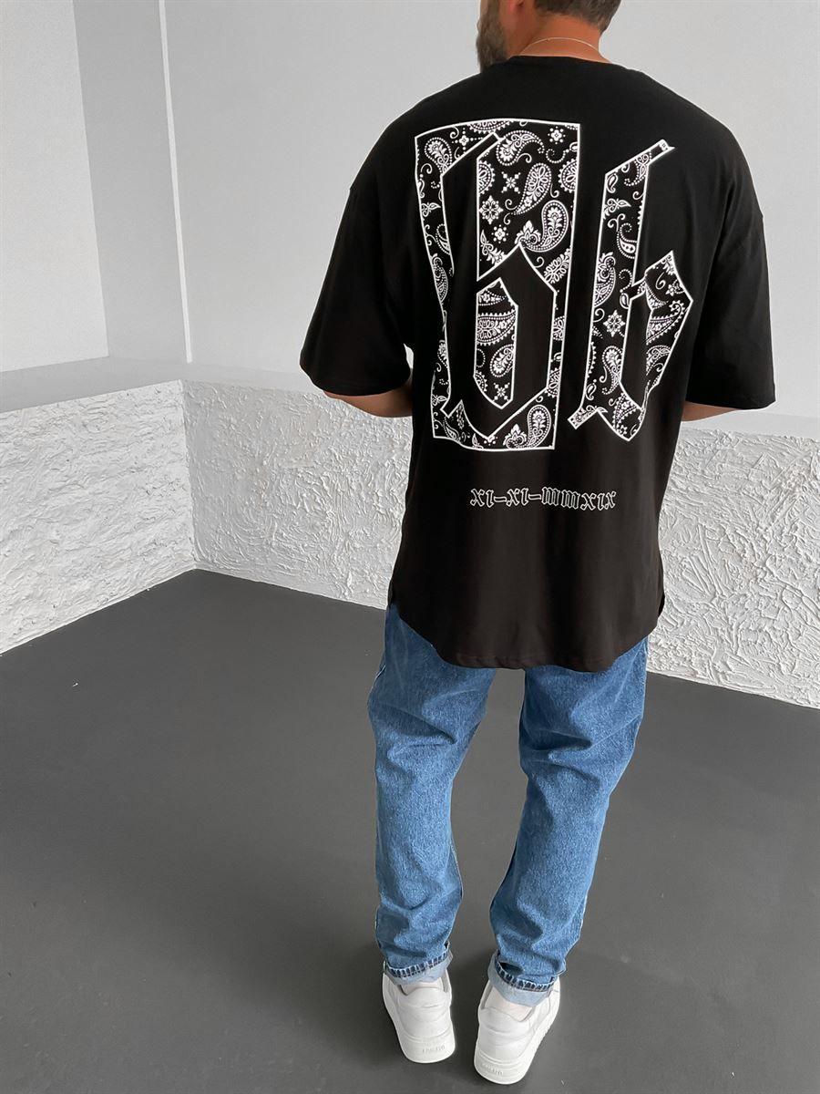 Siyah Romen Baskılı Oversize T-Shirt BY-1305