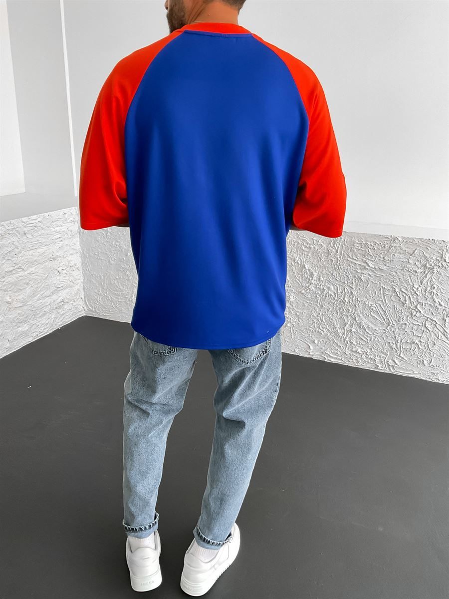 Mavi Timsah Baskılı Oversize T-Shirt PM-080