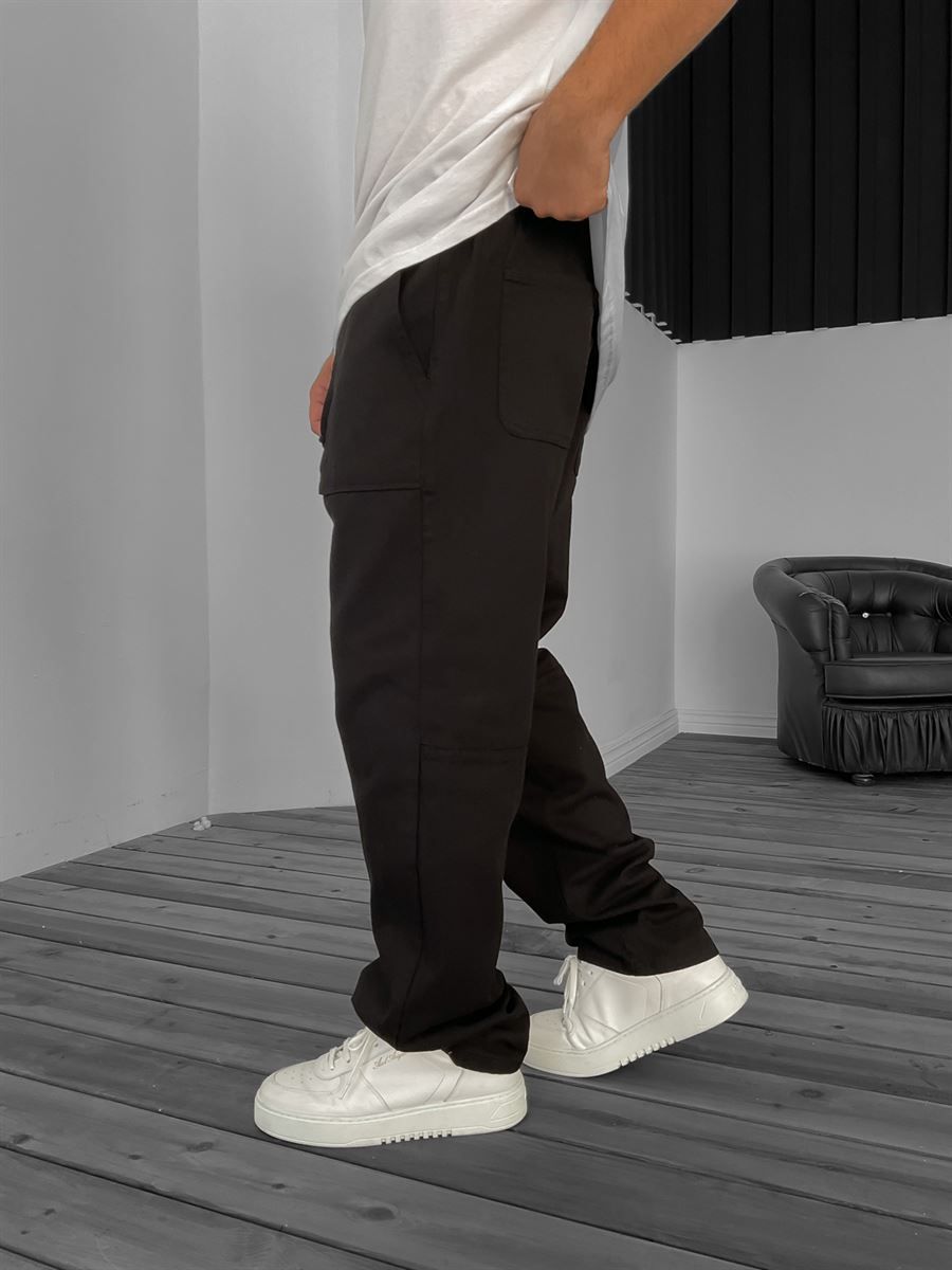 Siyah Büyük Cepli Boru Paça Pantolon DF-2107