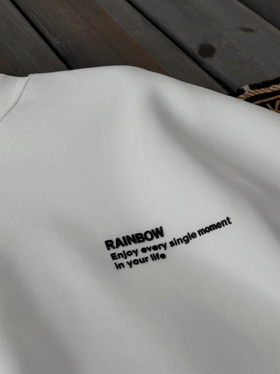 Beyaz Heavyweight Rainbow Kabartmalı Sweat BY-0048