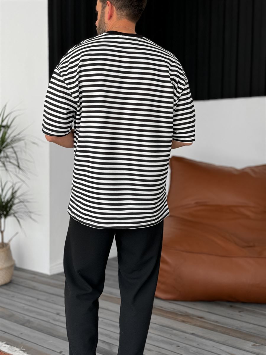 Siyah Çizgili Oversize T-Shirt PM-103