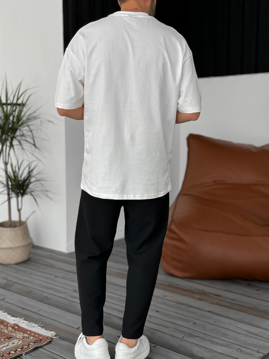 Beyaz Broken Baskılı Oversize T-Shirt PM-110