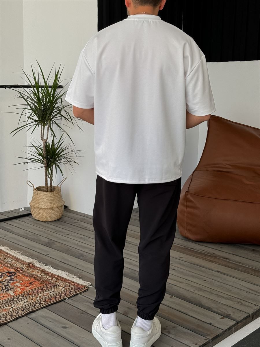 Beyaz Kalın Kumaş Oversize T-Shirt PM-115