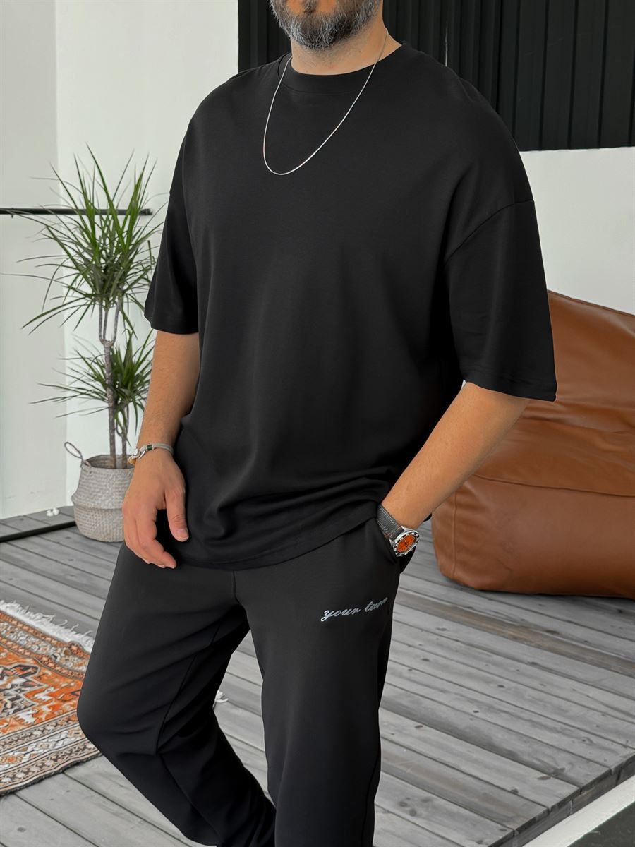 Siyah Kalın Kumaş Oversize T-Shirt PM-115