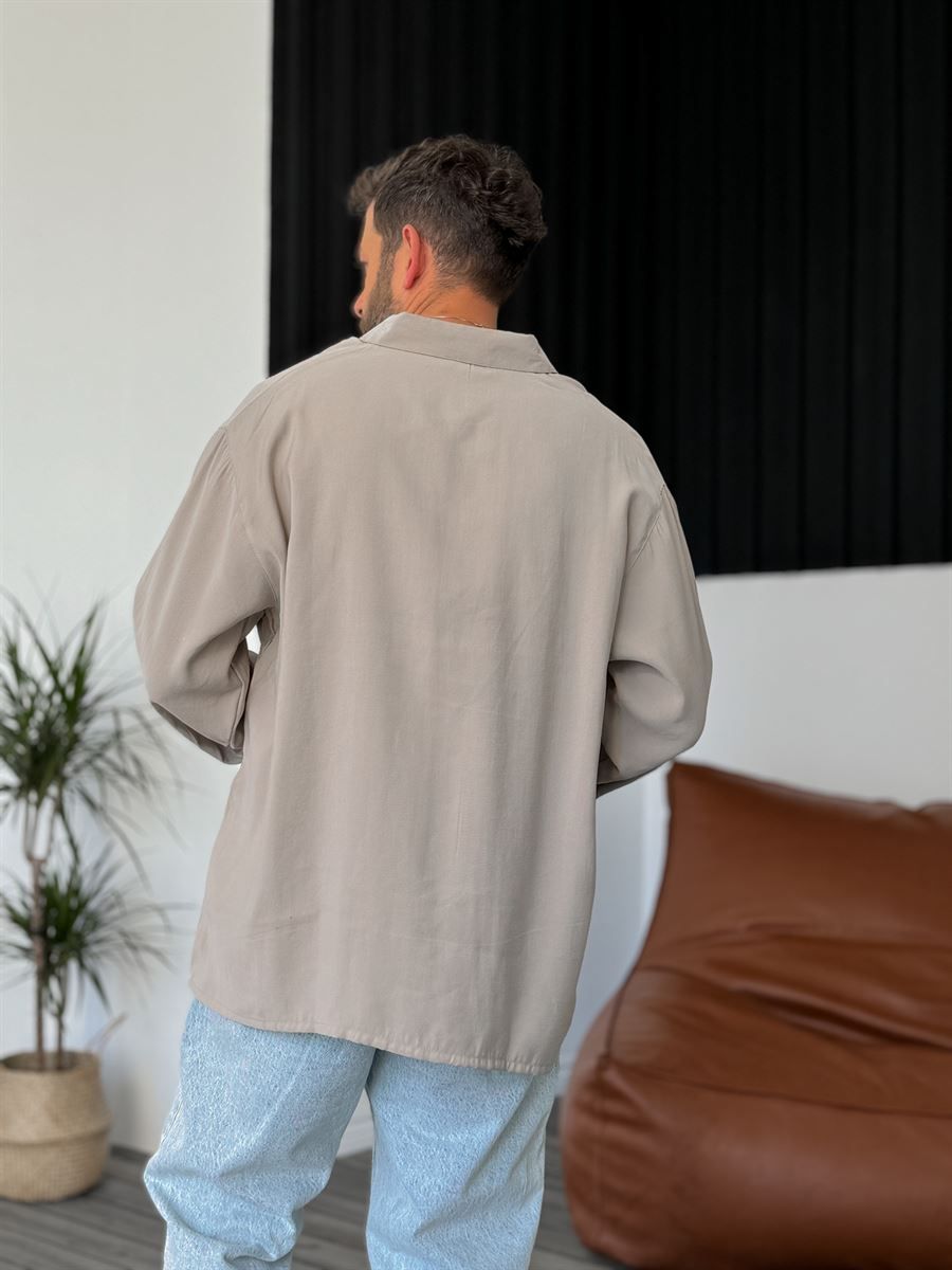 Bej Basic Uzun Kollu Gömlek V-40-713