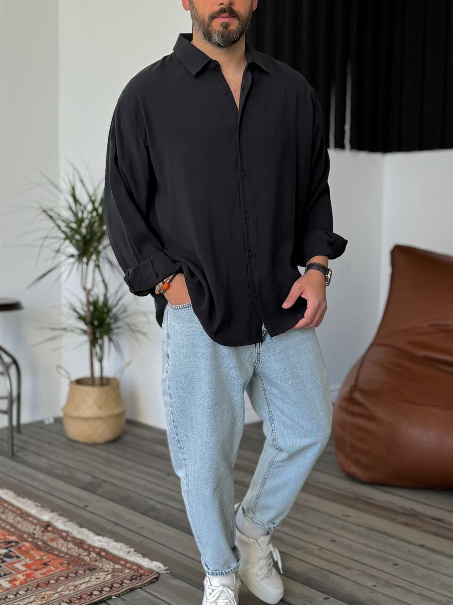 Siyah Basic Uzun Kollu Gömlek V-40-713