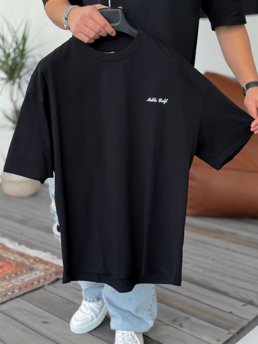Siyah Malibu Baskılı Oversize T-Shirt PM-116