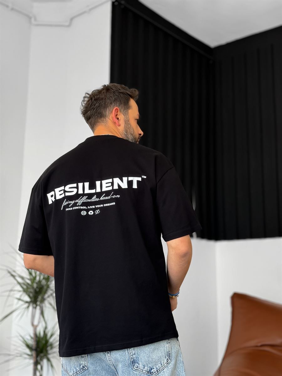 Siyah Resilient Baskılı Oversize T-Shirt PM-117