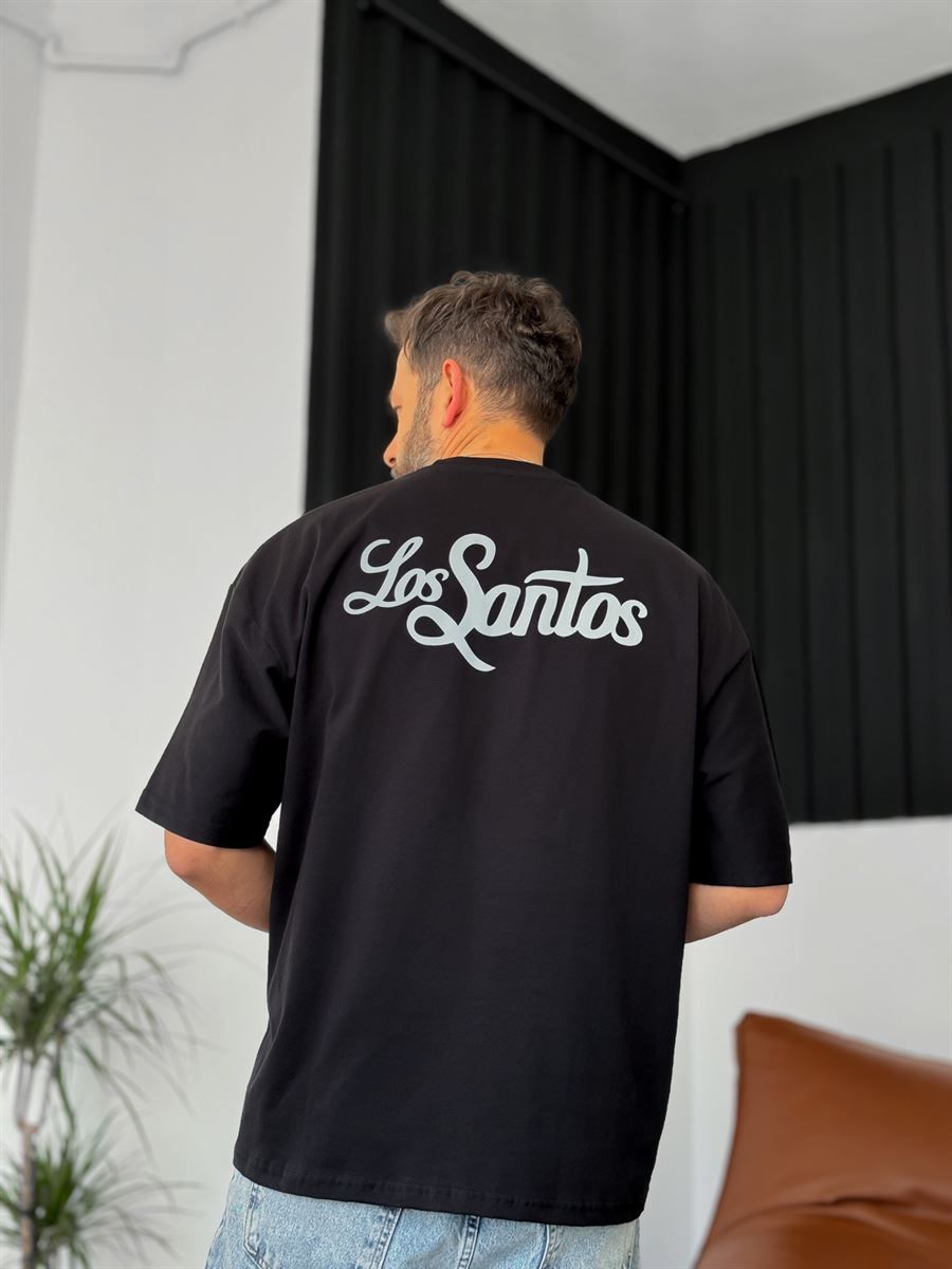 Siyah Los Santos Reflektörlü Oversize T-Shirt PM-120