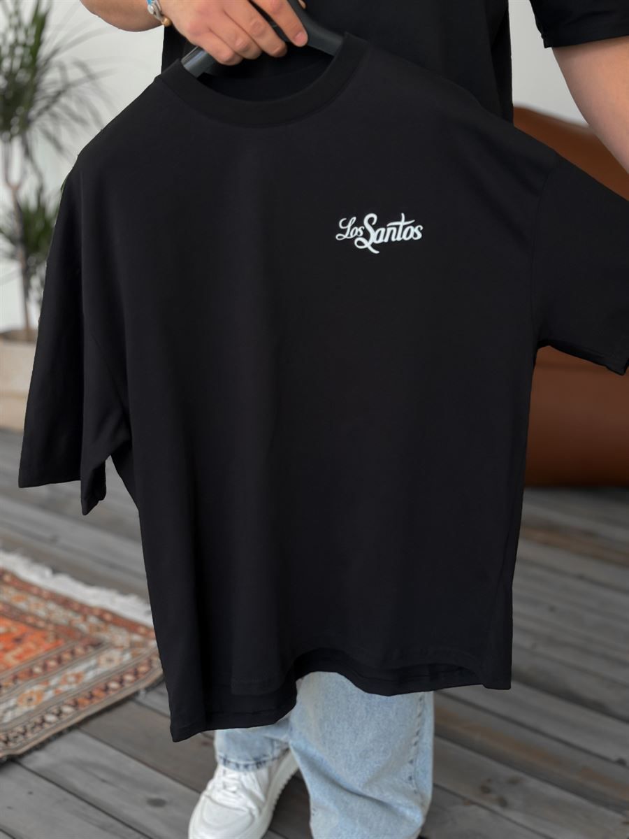 Siyah Los Santos Reflektörlü Oversize T-Shirt PM-120
