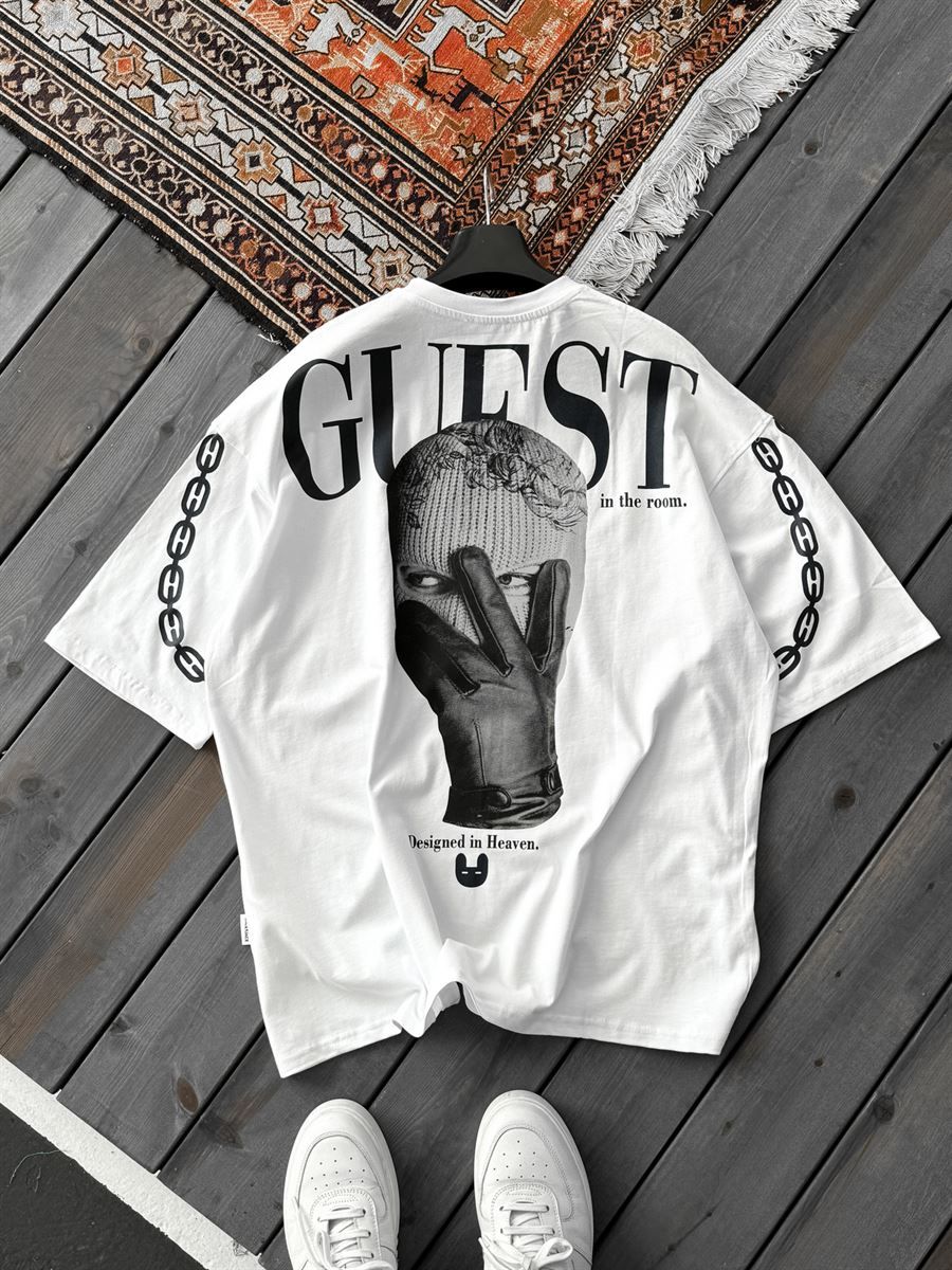 Beyaz Guest Baskılı Oversize T-Shirt JJ-151