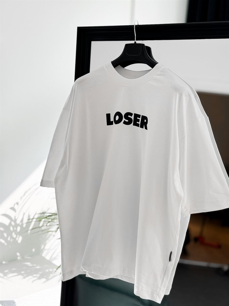 Beyaz Loser Baskılı Oversize T-Shirt BS-4076