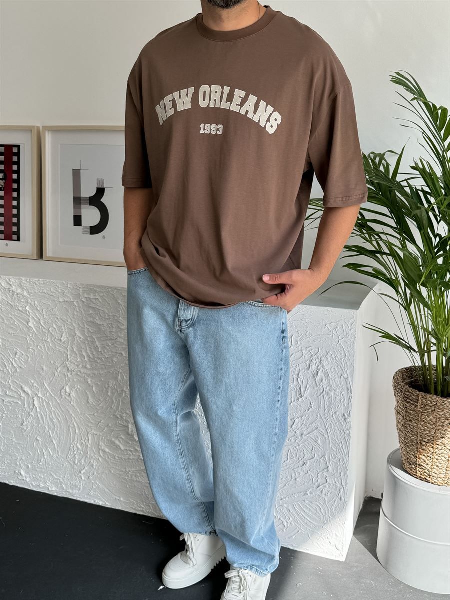 Kahve New Orleans Baskılı T-Shirt PM-005