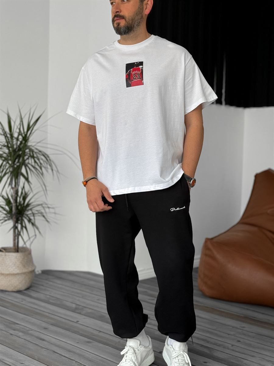 Beyaz Jordan Baskılı Oversize T-Shirt C-1008