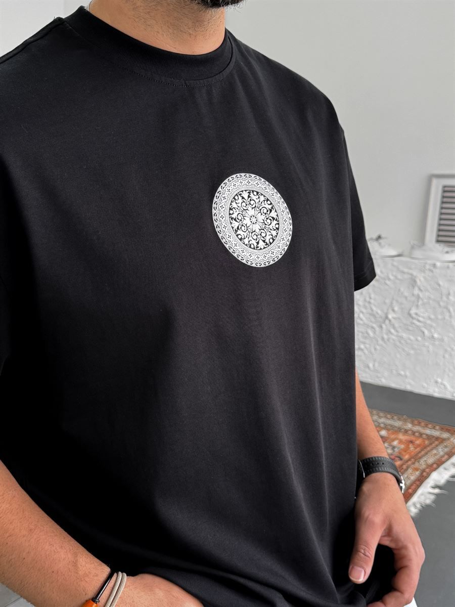 Siyah Mandala Kabartmalı Oversize T-Shirt C-1220