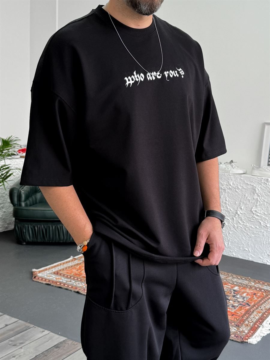 Siyah Who Baskılı Oversize T-Shirt B-1116