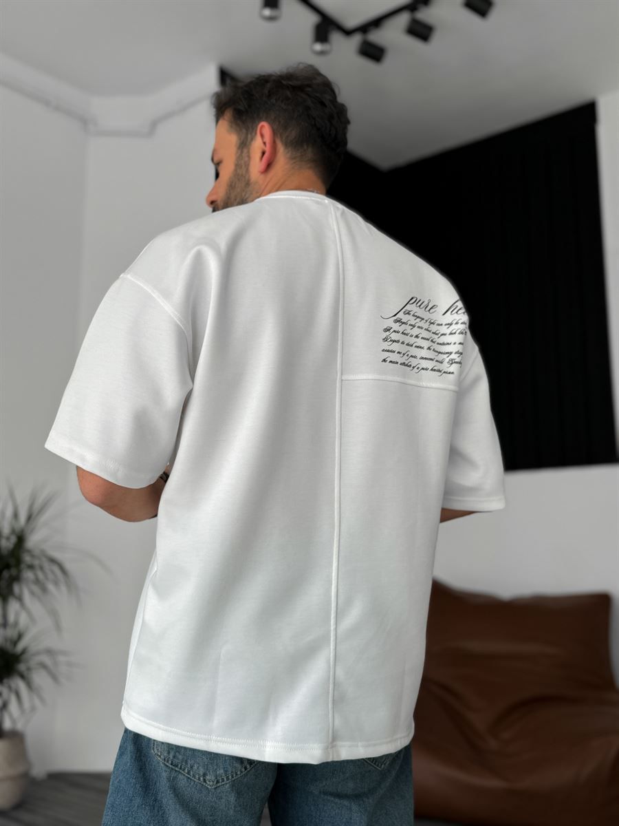 Beyaz Pure Heart Baskılı Oversize T-Shirt B-1100