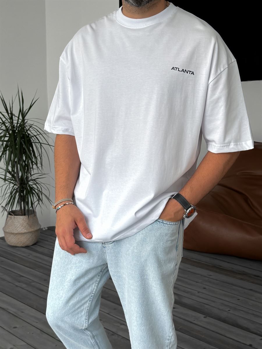 Beyaz Atlanta Baskılı T-Shirt PM-127
