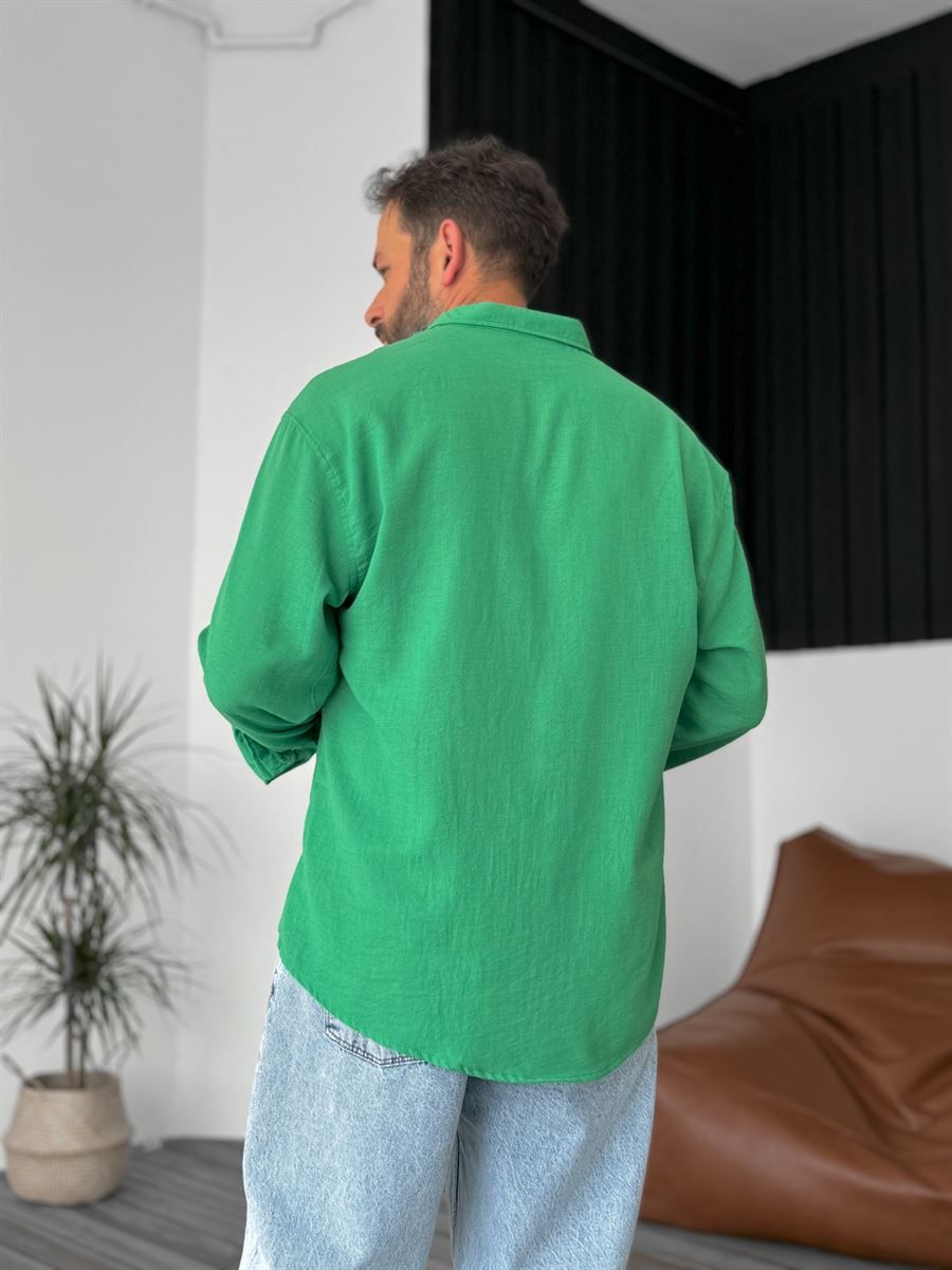 Fıstık Yeşili Basic Keten Gömlek G-5138